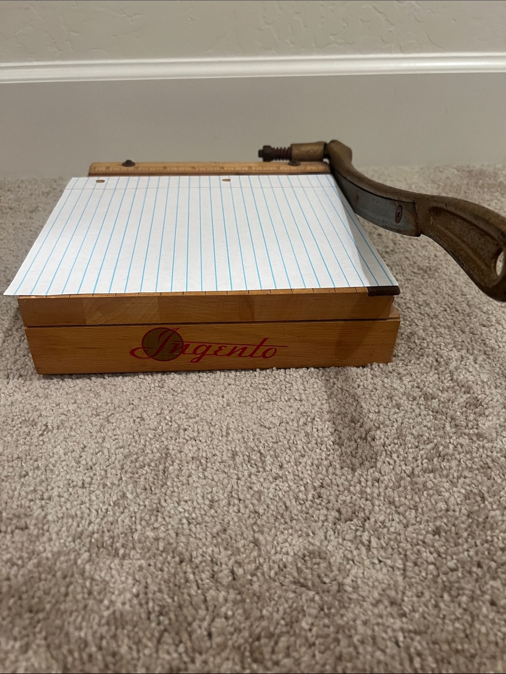Vintage 50’s INGENTO No. 2 Maple Wood Paper Cutter Cast Iron Handle      8”X8”